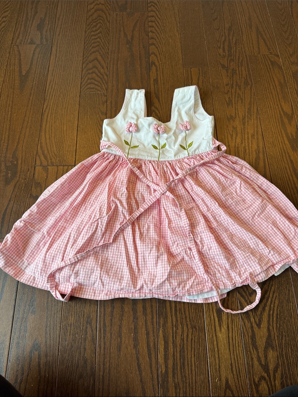 Girls Pink Floral Gingham Sundress